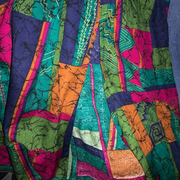 Christine David batik mosaic midi full skirt Sz M vintage bright colorful - Picture 8 of 8